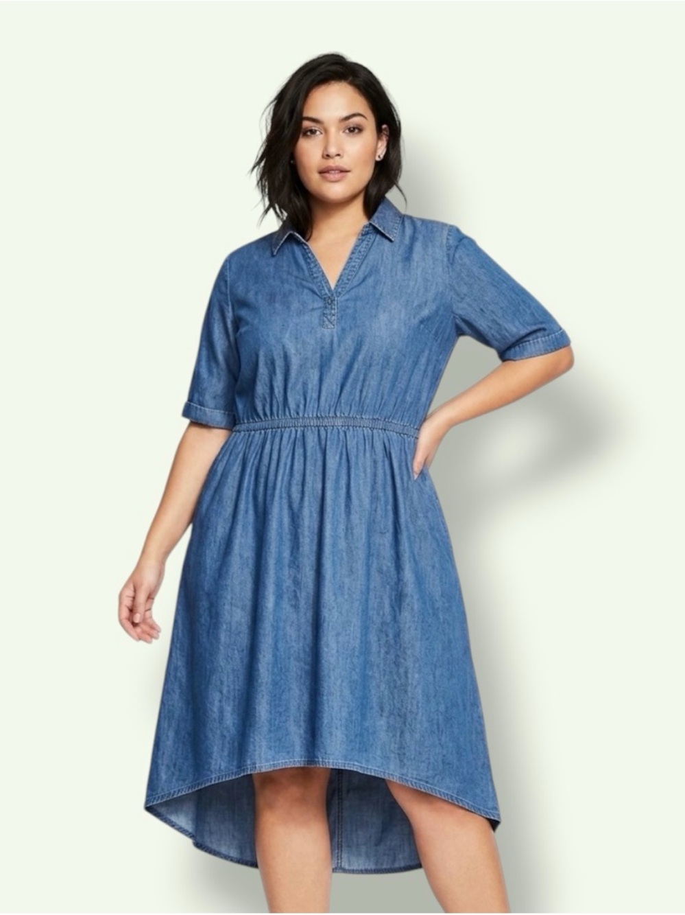 Jessica London Blue Denim Hi-Low Shirtdress